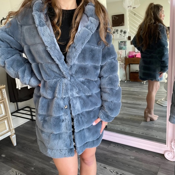 Light Blue Faux Fur Jacket / Coat - Picture 1 of 4